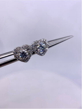 Moissanite Heart Earrings Halo Studs Brilliant Round 925 Silver GRA